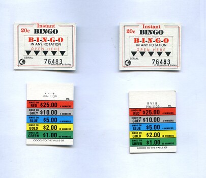 Cardboard rectangle with perforated middle and printed on both sides