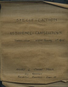 Cover sheet for specifications and architect details
