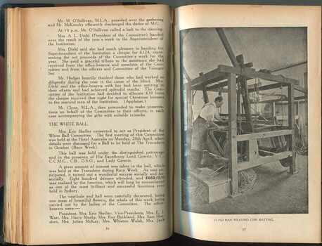 Committee report to Life Governors and subscribers and man weaving on loom
