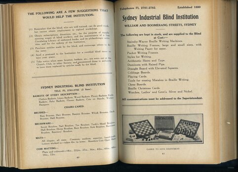 Suggestions to help and goods for sale from Institution