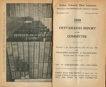 Image of library and title page of annual report