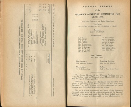 Braille and Home Teaching accounts and report from Women's Auxiliary
