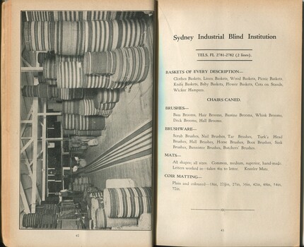 Storage for matting and list of goods and services the Institution provides