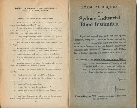 Benefits for Institution workers and Form of Bequest