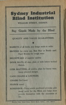Advertising goods made at the Institution and available for purchase