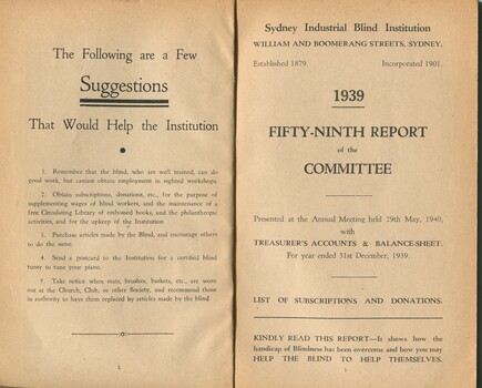 Suggestions to help the Institution and title page