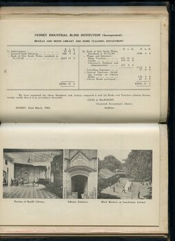 Library and Home Teaching accounts and photos of building and grounds