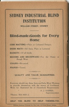 Advertisement for goods produced at the Institution