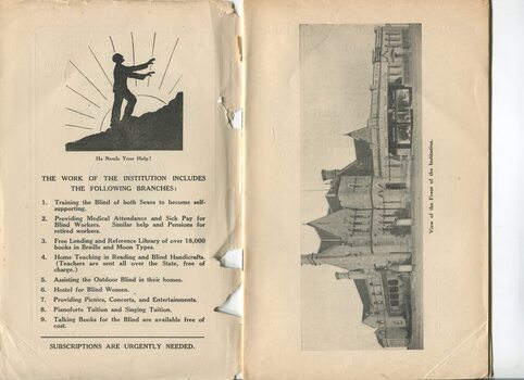 Services of the Institution and photograph of the William Street building