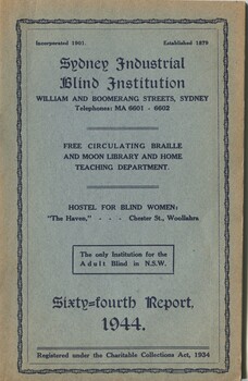 Front cover with contact details for Institution