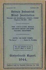 Front cover with contact details for Institution