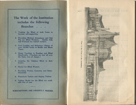 Services provided by the Institution and drawing of William St building