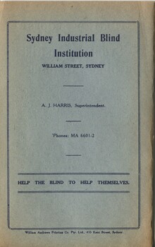 Contact details for the Sydney Industrial Blind Institution