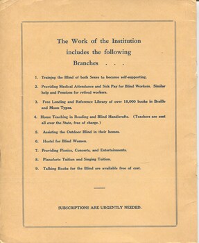 Services undertaken by the Institution