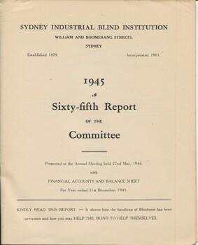 Title page to the 1945 annual report from committee
