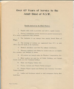 Benefits derived by Blind Workers of the Institution