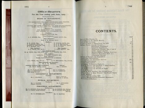 List of Officer Bearers and senior members of staff, and contents