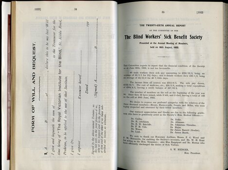 Form of Bequest and Blind Workers Sick Benefit Society