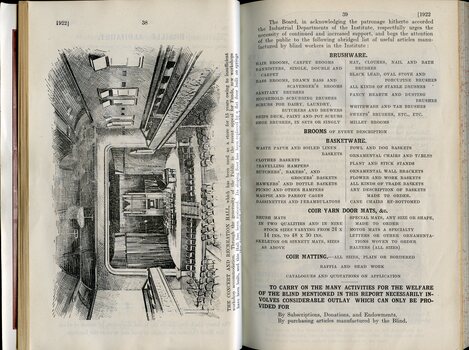 Illustration of Ormond Hall and goods made at Institute