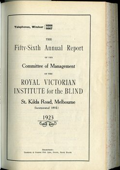 Title page of Annual Report from Committee of Management