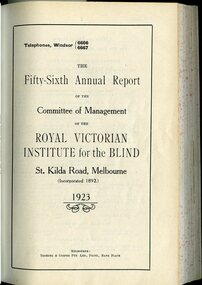 Title page of Annual Report from Committee of Management