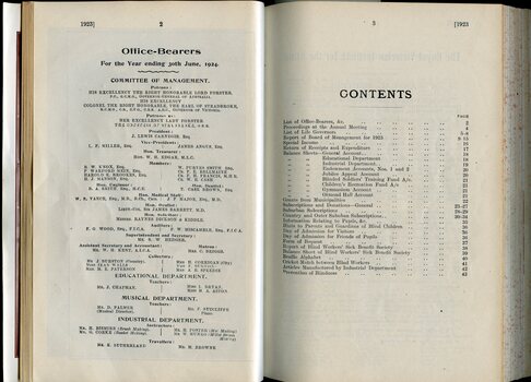 List of Office Bearers and Senior staff and Contents page