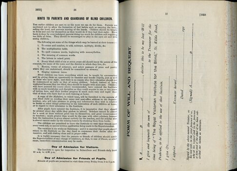 Form of Bequest and Hints to Parents and Guardians of Blind Children