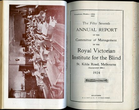 Children in the schoolroom and title page of annual report