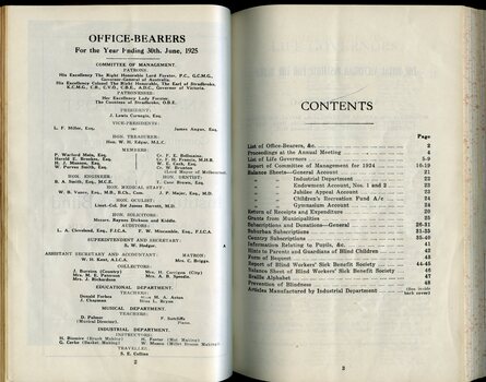 List of Office Bearers and senior staff and Contents page