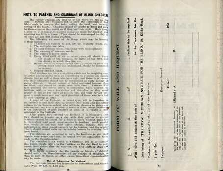 Form of Bequest and Hints to Parents and Guardians of Blind Children
