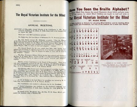 Minutes of the Annual General Meeting and Braille alphabet