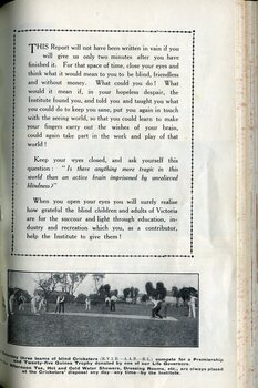 Blind cricket match and appeal to read this report
