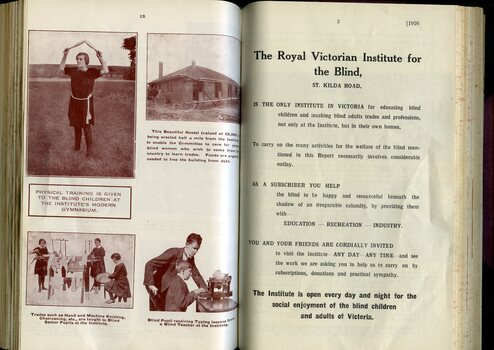 Images of hostel being built, people training and objectives of the RVIB