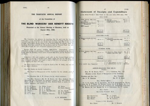 Blind Workers Sick Benefit society annual report