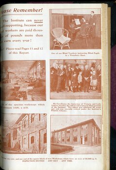 Images of buildings, workshops and pupils and request to remember the need for help