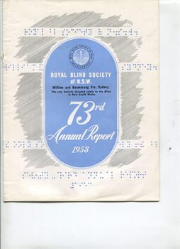 Cover with printed Braille dots in blue against shaded background on white page