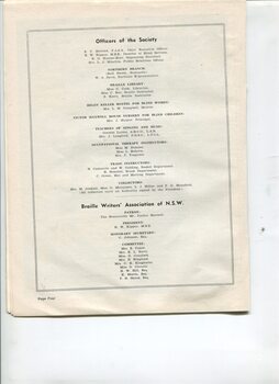 List of senior staff and Braille Writers Association of NSW Office Bearers