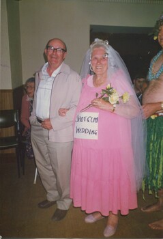 A pregnant bride at the fancy dress party