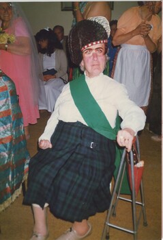 Maggie James dressed as a highland lassie at the fancy dress party