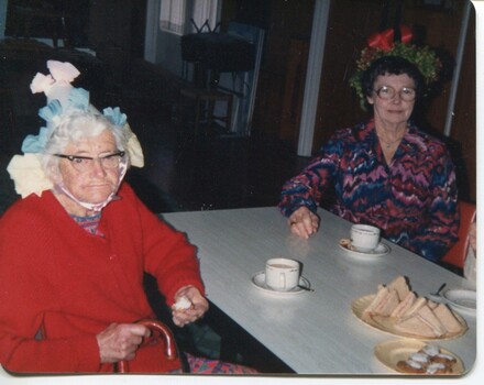 Mary McManus and Jean Campbell in their Easter bonnets