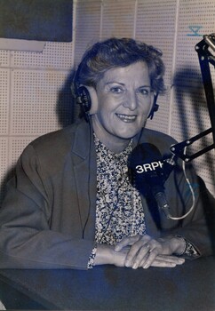 Hazel Hawke in a recording studio at 3RPH