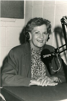 Hazel Hawke in a recording studio at 3RPH