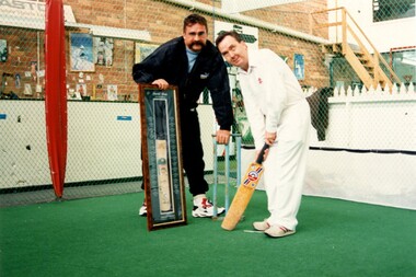 Merv Hughes with cricketeer Maurice Gleeson