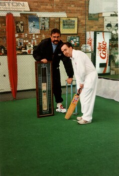Merv Hughes with cricketeer Maurice Gleeson