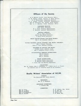 List of senior staff and Braille Writers of NSW office bearers