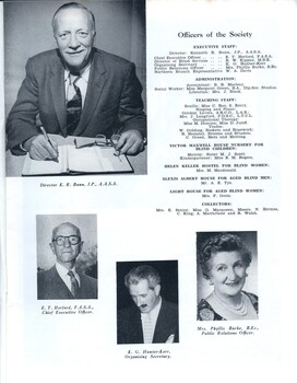 Portraits of senior officers of the society and listing of senior staff