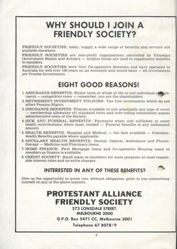 Advertisement for Protestant Alliance Friendly Society