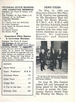 List of Office Bearers, Contents page and News updates from the organisation