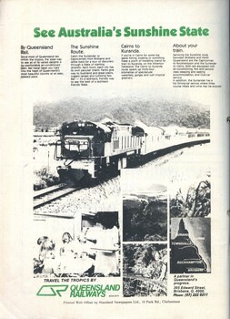 Advertisement from Queensland Railways to See Australia's Sunshine State
