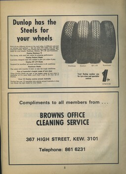 Advertisement for Dunlop Tyres and Browns Office Cleaning Service